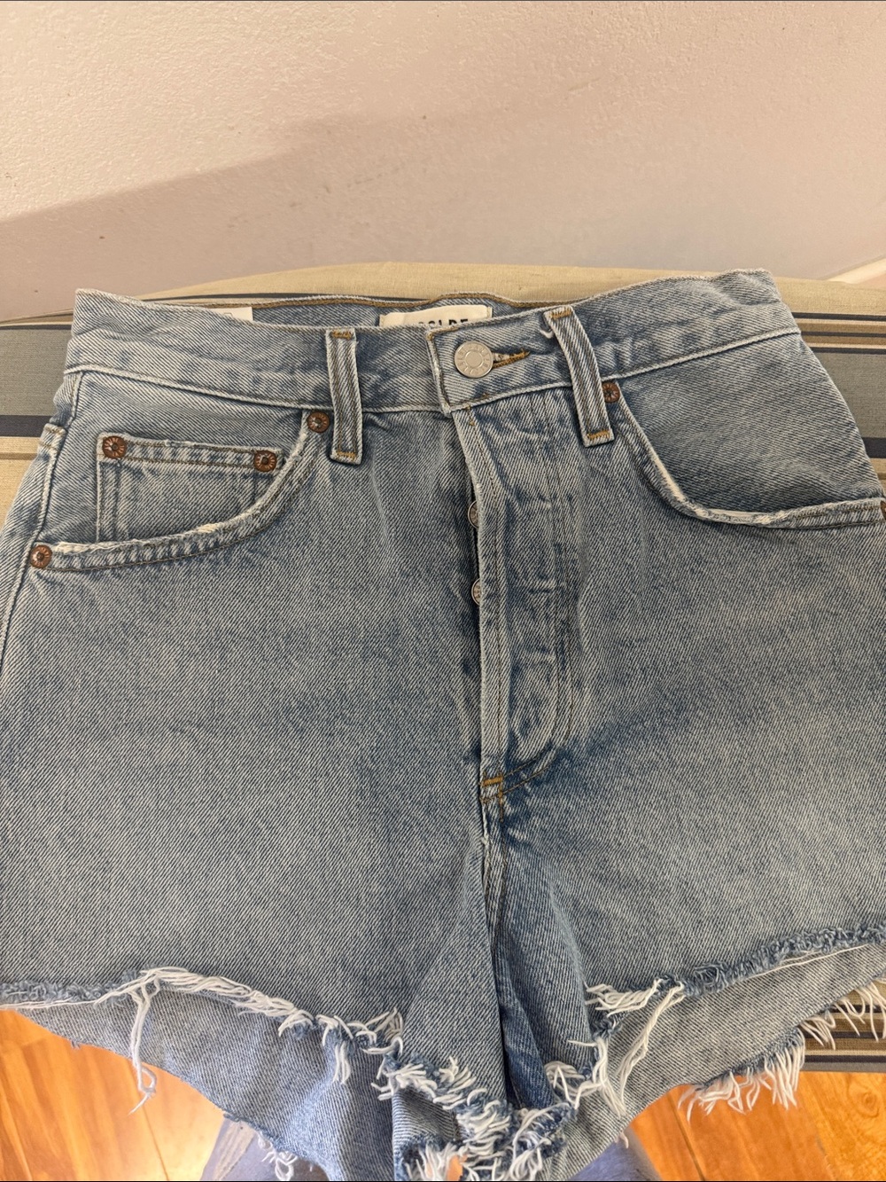 Agolde Light Blue High-Rise Denim Cutoff Shorts